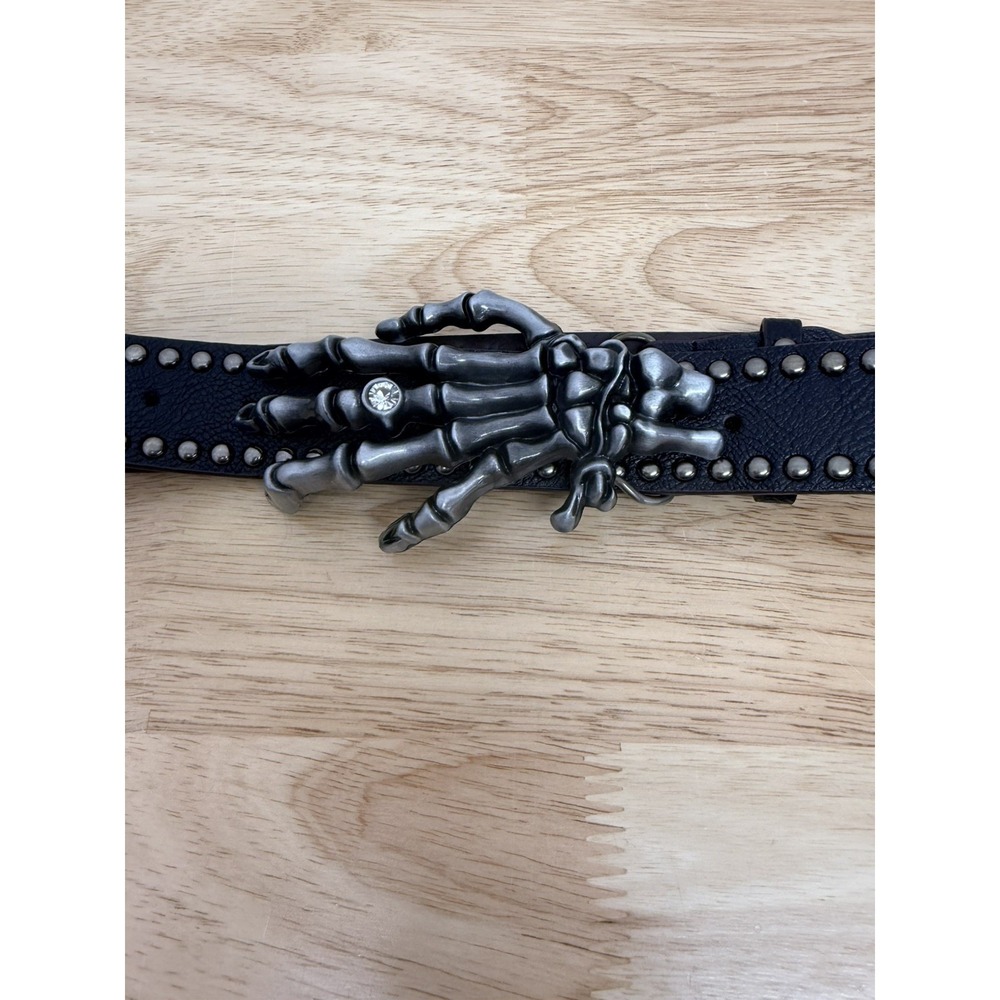 Skeleton Hand Belt Studded Black Faux Leather Gothic Punk Biker Skull Buckle #13